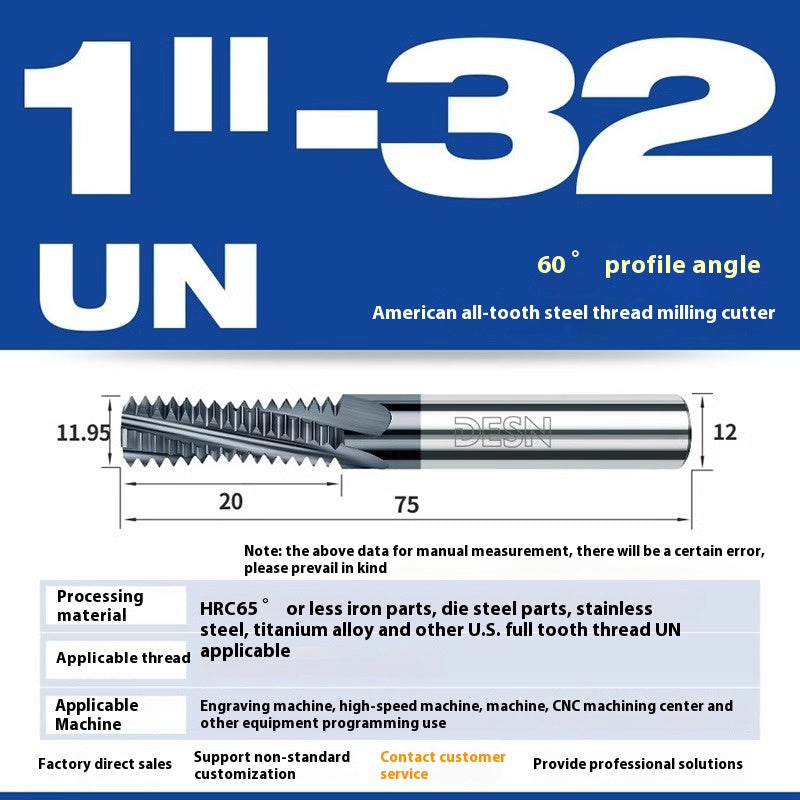 1115-65° high hard tungsten carbide thread milling cutter Long tooth full tooth alloy American thread milling cutter UNC UNF aluminum stainless steel Shandong Denso Pricision Tools Co.,Ltd.